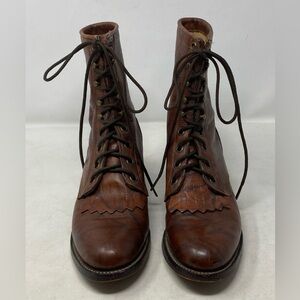 Vintage Justin Leather Kiltie Tassel Lace Up Roper Western Boots